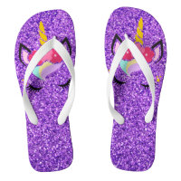 Personalised Unicorn Purp Glitter Flipflop Sandals