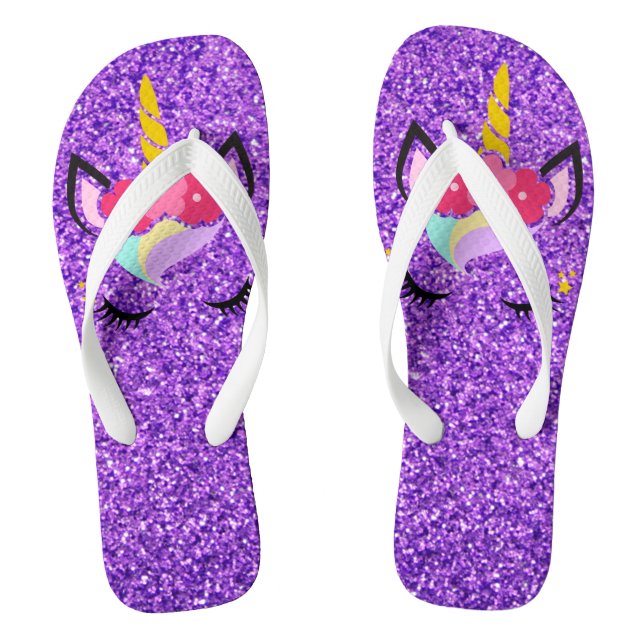 Personalised Unicorn Purp Glitter Flipflop Sandals (Footbed)