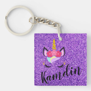 Personalised Unicorn Purple Glitter Key Chain