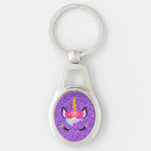 Personalised Unicorn Purple Glitter Key Chain