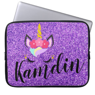 Personalised Unicorn Purple Glitter Laptop Case