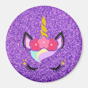 Personalised Unicorn Purple Glitter Magnet