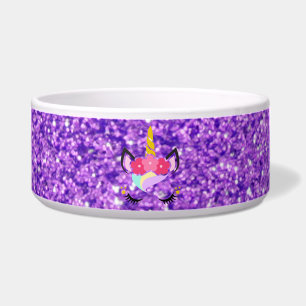 Personalised Unicorn Purple Glitter Pet Bowls