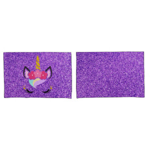 Personalised Unicorn Purple Glitter Pillow Cases