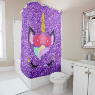 Personalised Unicorn Purple Glitter Shower Curtain