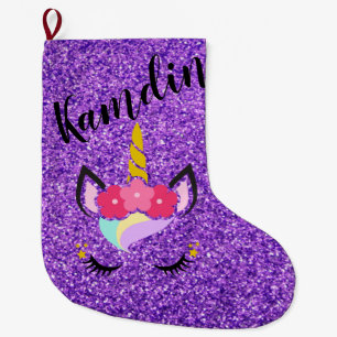 Personalised Unicorn Purple Glitter Stocking