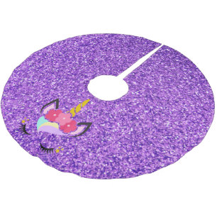 Personalised Unicorn Purple Glitter Tree Skirt
