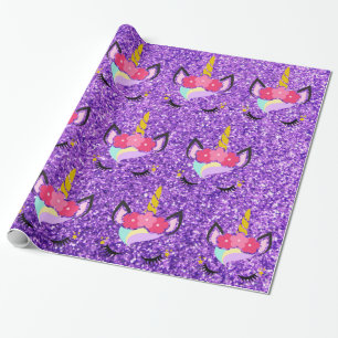 Personalised Unicorn Purple Glitter Wrapping Paper