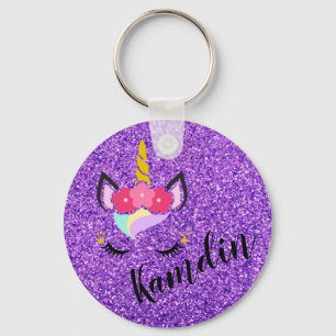 Personalised Unicorn Purple Key Chain Zipper Pull
