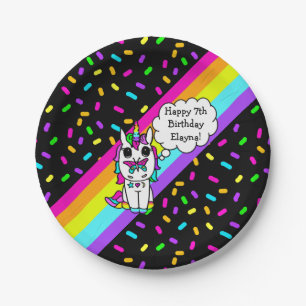 Personalised Unicorn, Rainbow and Butterfly Paper Plate