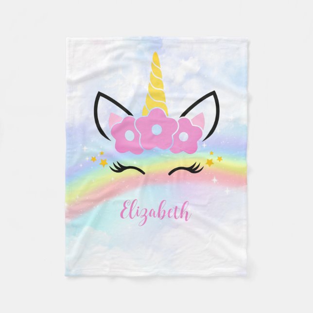 Personalised Unicorn Rainbow Baby Girl Gift Baby Fleece Blanket (Front)