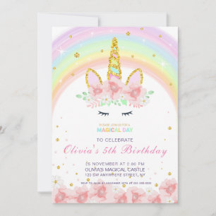 Personalised Unicorn Rainbow Birthday Invitation