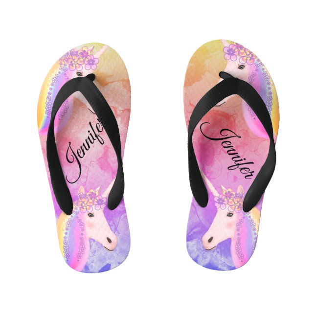 Personalised Unicorn Rainbow Colourful Kid's Jandals (Footbed)
