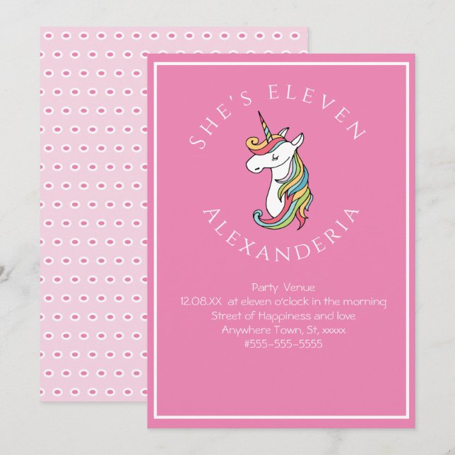 Personalised Unicorn rainbow Pink Gi 1st  birthday Invitation (Front/Back)