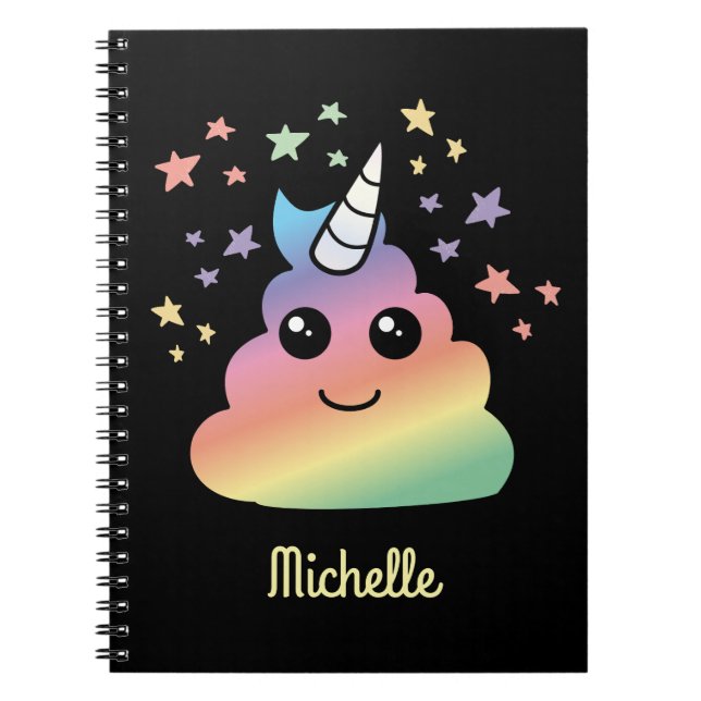 Personalised Unicorn Rainbow Poop Emoji Kawaii Notebook (Front)