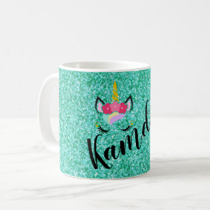 Personalised Unicorn Teal Glitter Coffee Mug