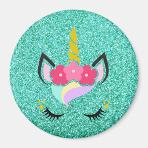 Personalised Unicorn Teal Glitter Magnet
