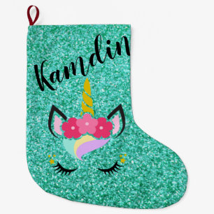 Personalised Unicorn Teal Glitter Stocking