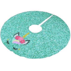 Personalised Unicorn Teal Glitter Tree Skirt