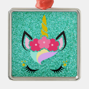 Personalised Unicorn Teal Glitter XMAS Ornament