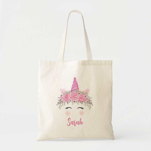Personalised Unicorn Tote Bag With Pink Name (Front)