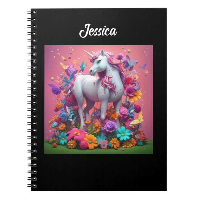 Personalised Unicorn with flowers  Notebook (Front)