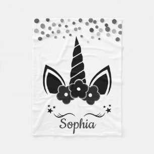 Personalised Unicorn  with Pony Black Fleece Blanket