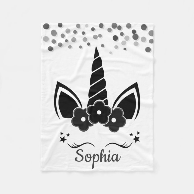 Personalised Unicorn  with Pony Black Fleece Blanket (Front)
