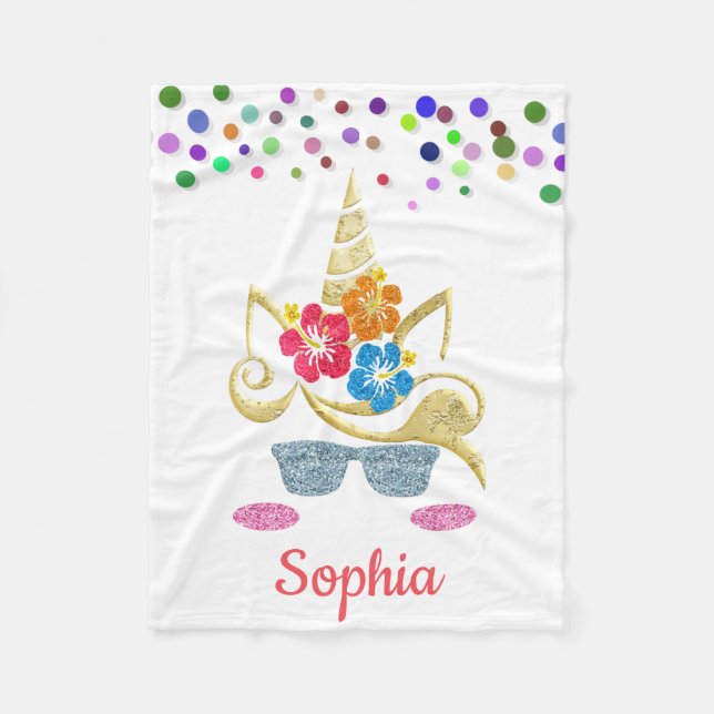 Personalised Unicorn with Pony Fleece Blanket (Front)