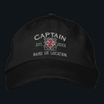 Personalised Union Jack Captain Nautical Embroidered Hat<br><div class="desc">A classic crossed anchors nautical style with a UK flag applique,  a custom personalised embroidered cap for a captain of special occasions. 
 
 


 
Use the "Ask this Designer" link to contact us with your special design requests or for some assistance with any of your customisation needs.</div>