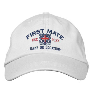 Personalised Union Jack Flag First Mate Nautical Embroidered Hat