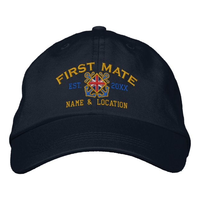 Personalised Union Jack Flag First Mate Nautical Embroidered Hat (Front)