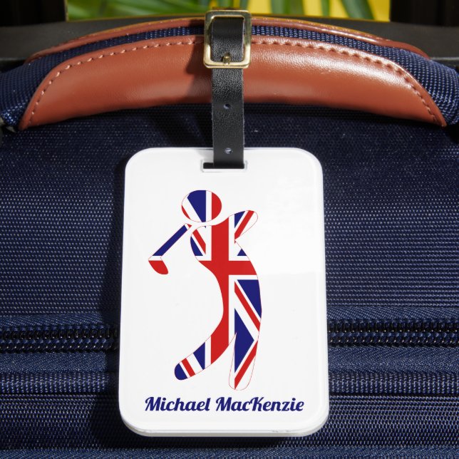 Personalised Union Jack Golfer Luggage Tag (Front Insitu 2)