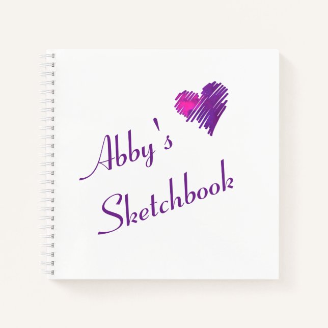 Personalised Unique Cute Heart Doodle Sketchbook Notebook (Front)