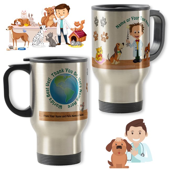 Personalised Unique Veterinarian Gifts, Man Vet Travel Mug (Unique Veterinarian Gifts. Gifts for new Veterinarians. Personalized Veterinarian Gifts. Vet Mugs.)