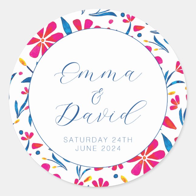Personalised Uplifting Floral Pattern Classic Round Sticker (Front)