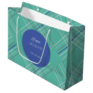 Personalised Urban Green Blue Tartan Large Gift Bag