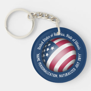 Personalised US Flag Iconic Red, White and Blue Key Ring