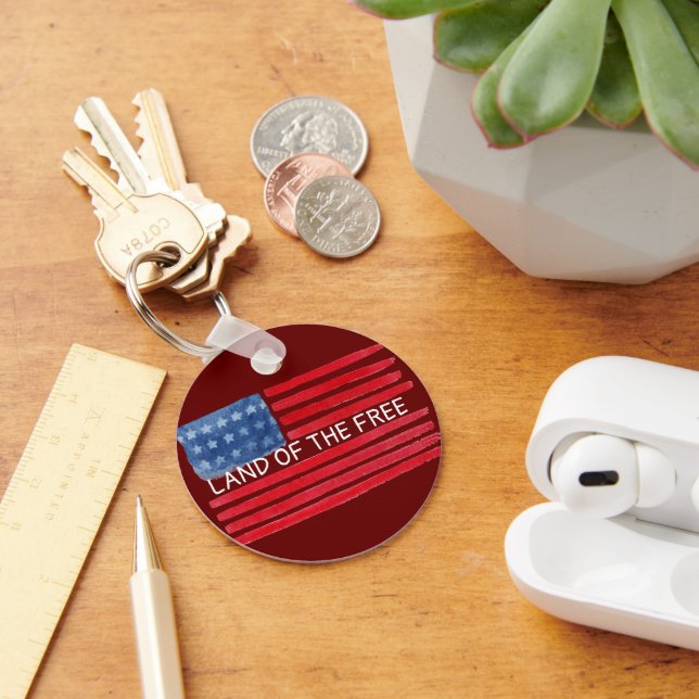 Personalised US Flag Keychain - Key Tag - Any Name (Desk)