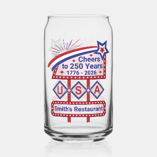 Personalised USA 250–Patriotic Retro Marquee Can Glass