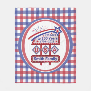 Personalised USA 250–Patriotic Retro Marquee Fleece Blanket