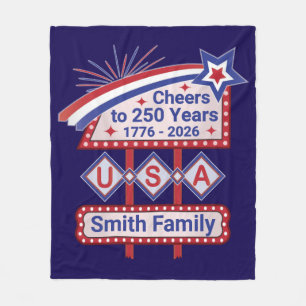Personalised USA 250–Patriotic Retro Marquee Fleece Blanket