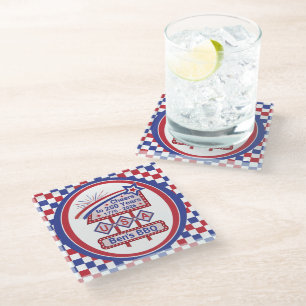 Personalised USA 250–Patriotic Retro Marquee Glass Coaster