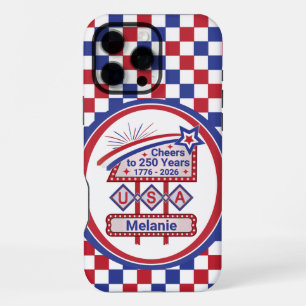 Personalised USA 250–Patriotic Retro Marquee iPhone 16 Pro Max Case
