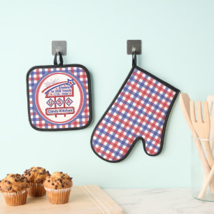 Personalised USA 250–Patriotic Retro Marquee Oven Mitt & Pot Holder Set