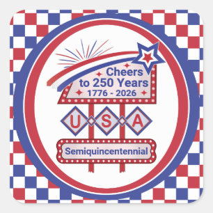 Personalised USA 250–Patriotic Retro Marquee Square Sticker