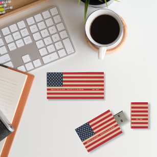 Personalised USA American Flag Monogrammed DIY USB Wood USB Flash Drive