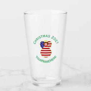 Personalised USA Angel Christmas Flag Red Hair Glass