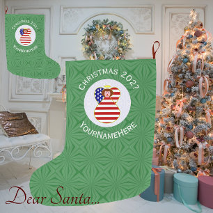 Personalised USA Angel Christmas Flag Red Hair Large Christmas Stocking