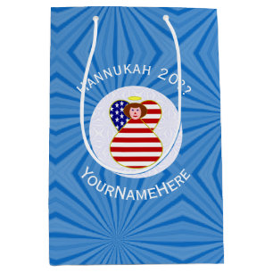 Personalised USA Angel Hanukkah Flag  Medium Gift Bag